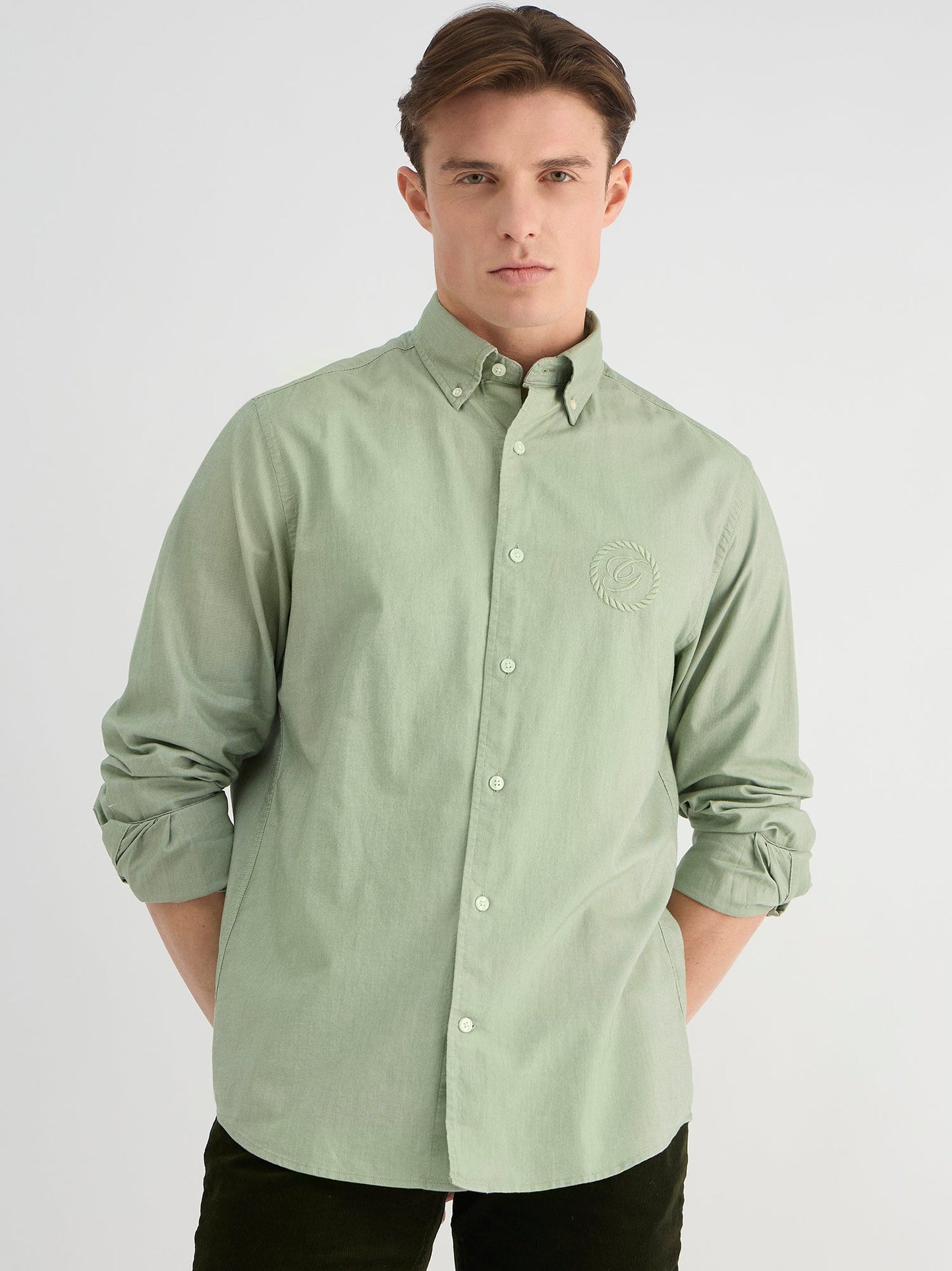 Gant Men Green Regular Fit Solid Collar Neck Shirt