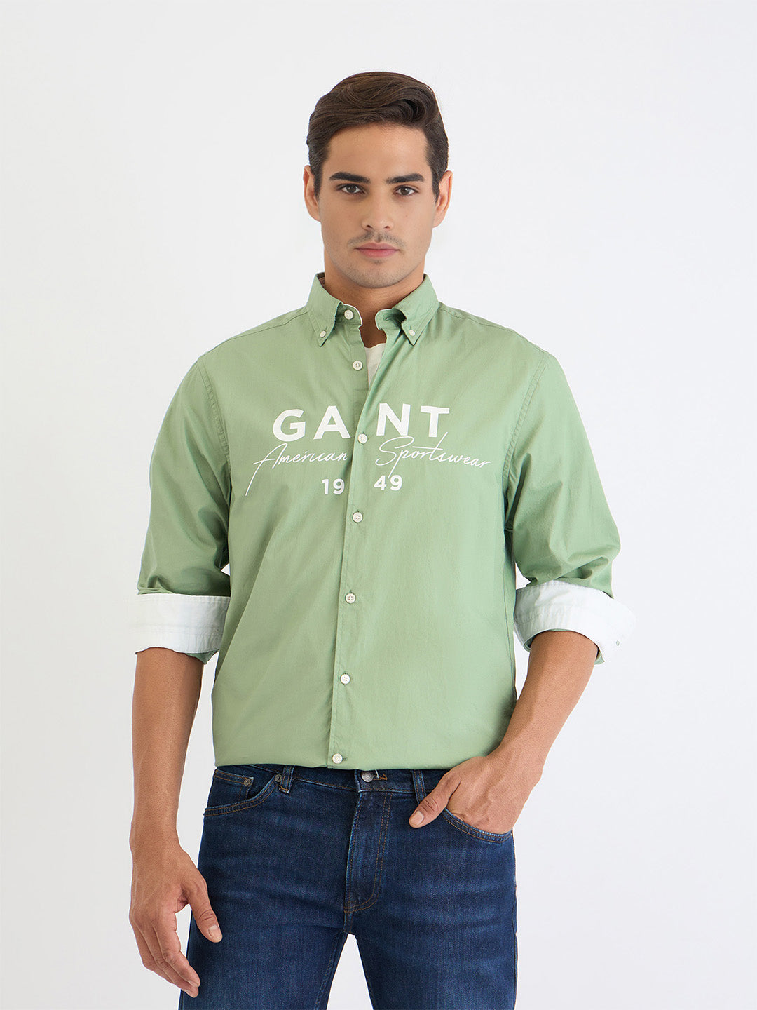 Gant Men Green Printed Collar Shirt