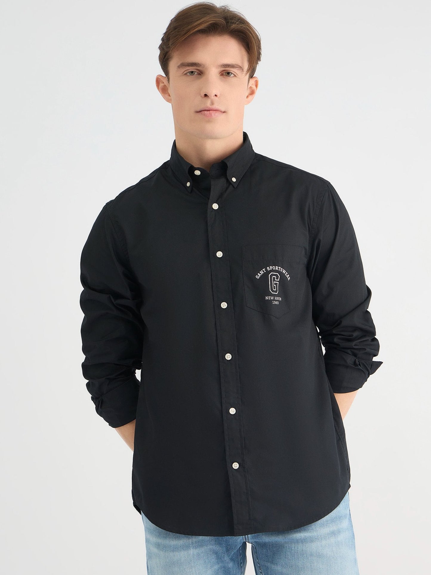 Gant Men Black Regular Fit Solid Collar Neck Shirt