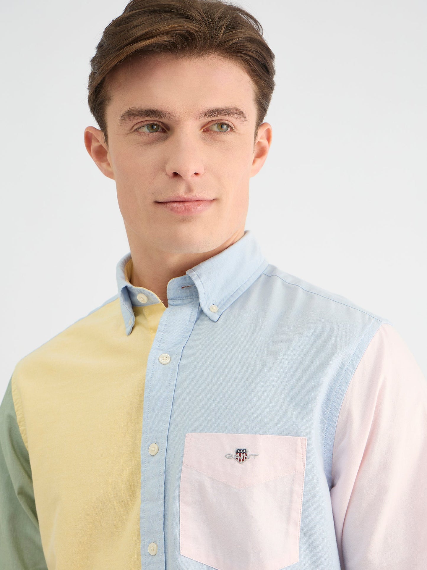 Gant Men Blue Regular Fit Color Block Collar Neck Shirt