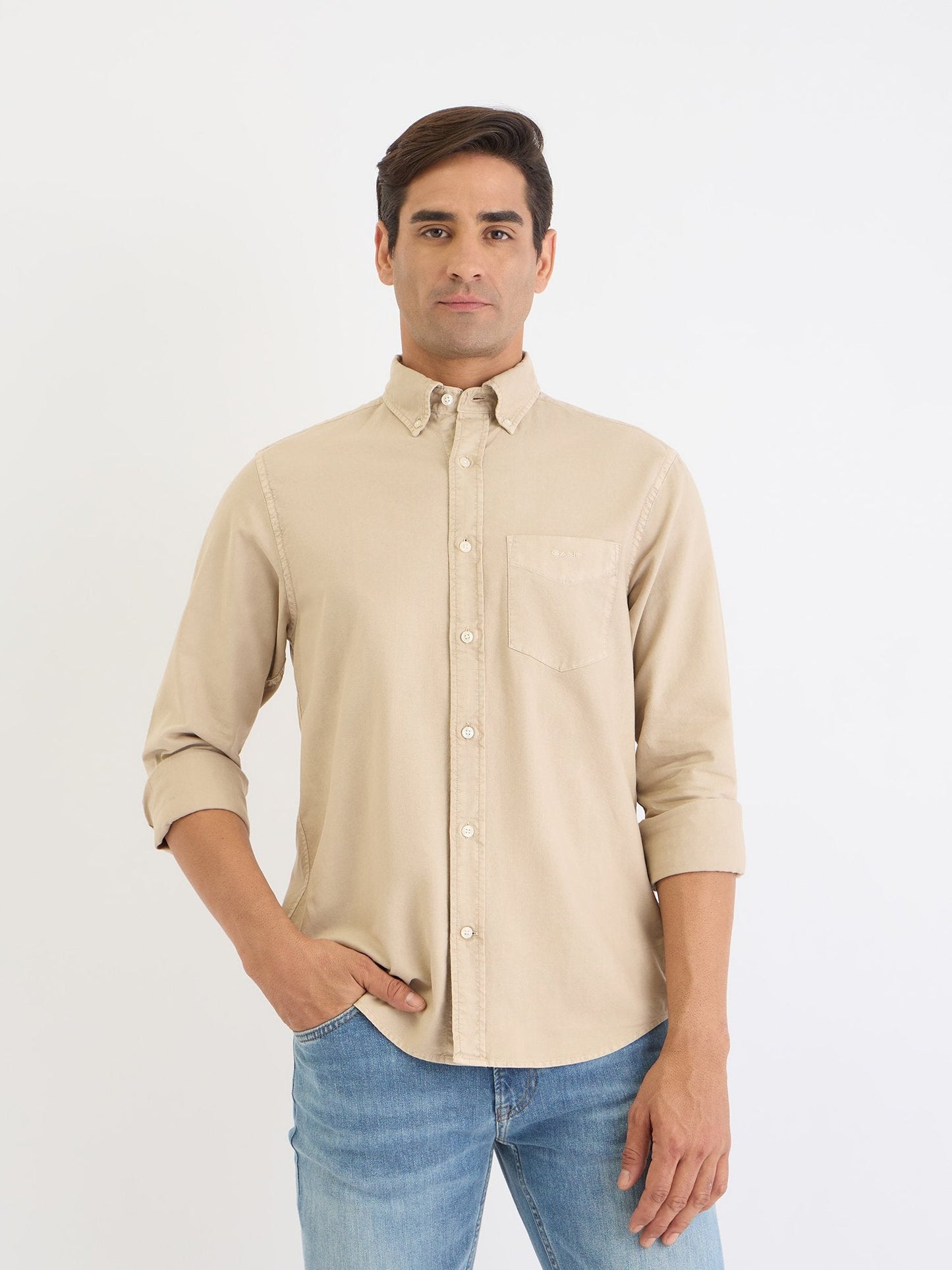 Gant Men Beige Solid Collar Shirt
