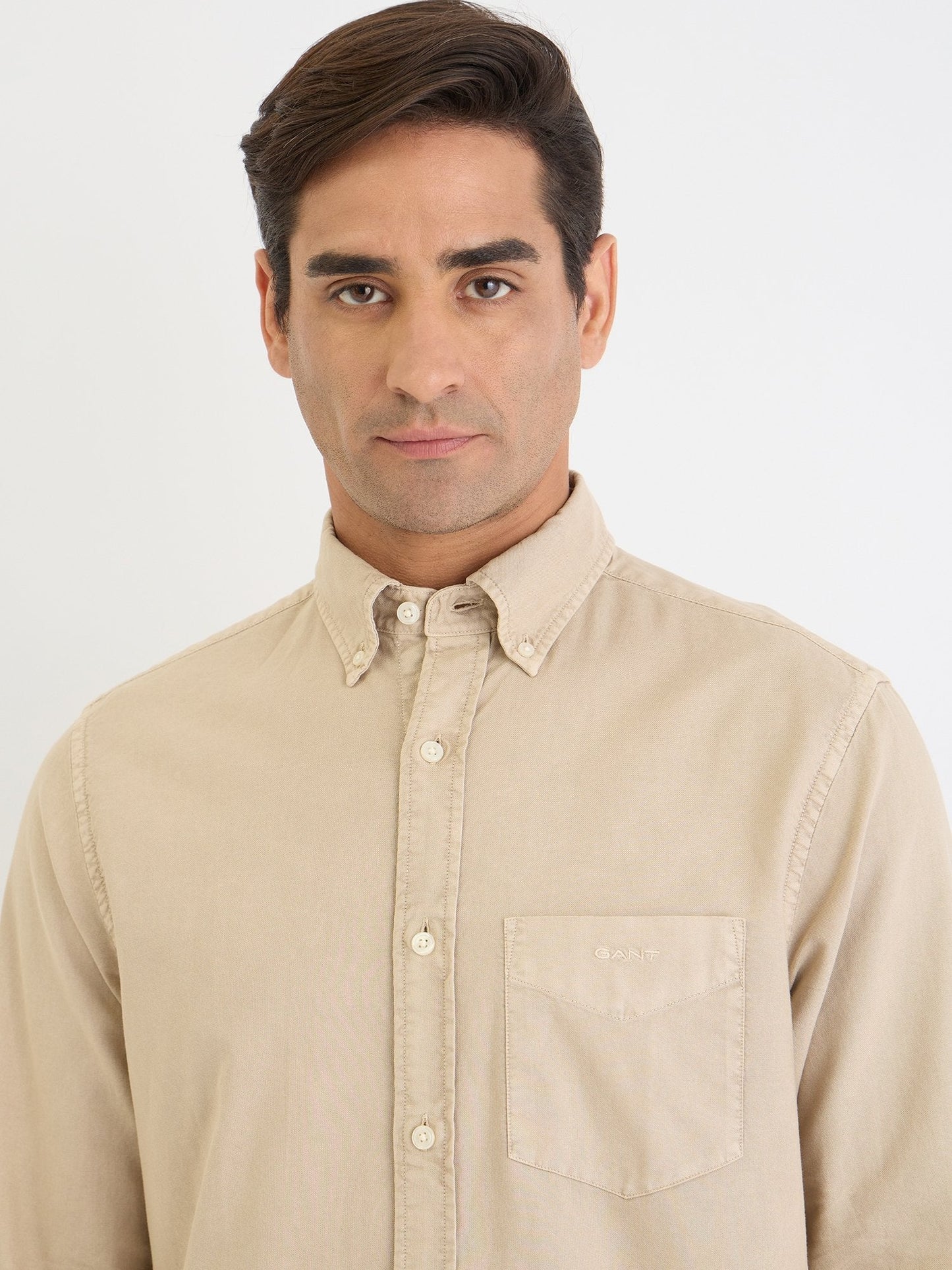 Gant Men Beige Solid Collar Shirt