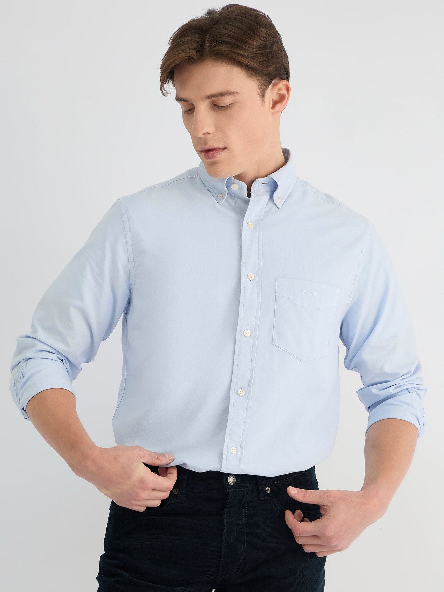 Gant Men Blue Regular Fit Solid Collar Neck Shirt