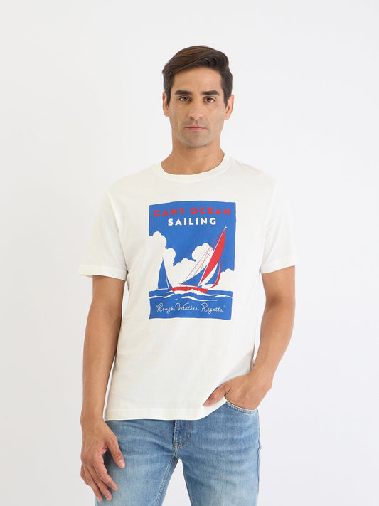 Gant Men White Solid Round Neck Tshirt