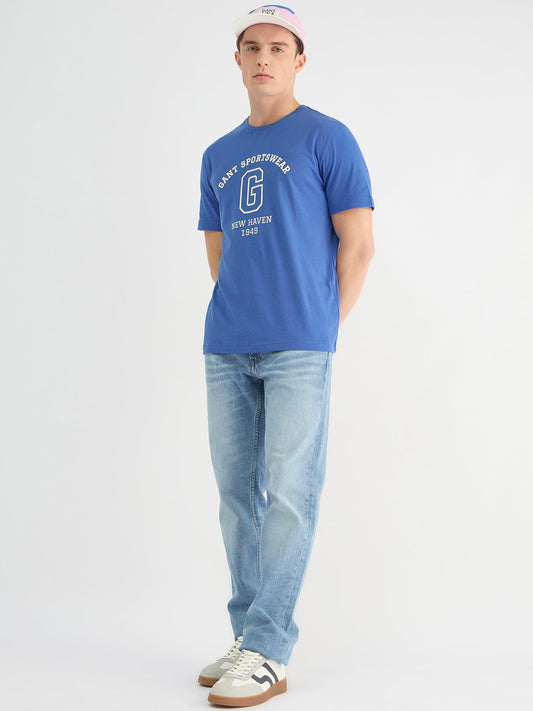Gant Men Blue Regular Fit Solid Round Neck Tshirt