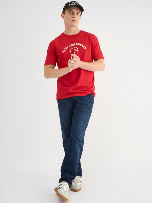 Gant Men Red Regular Fit Solid Round Neck Tshirt