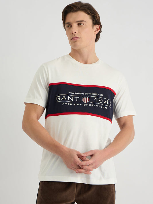 Gant Men White Regular Fit Color Block Crew Neck Tshirt