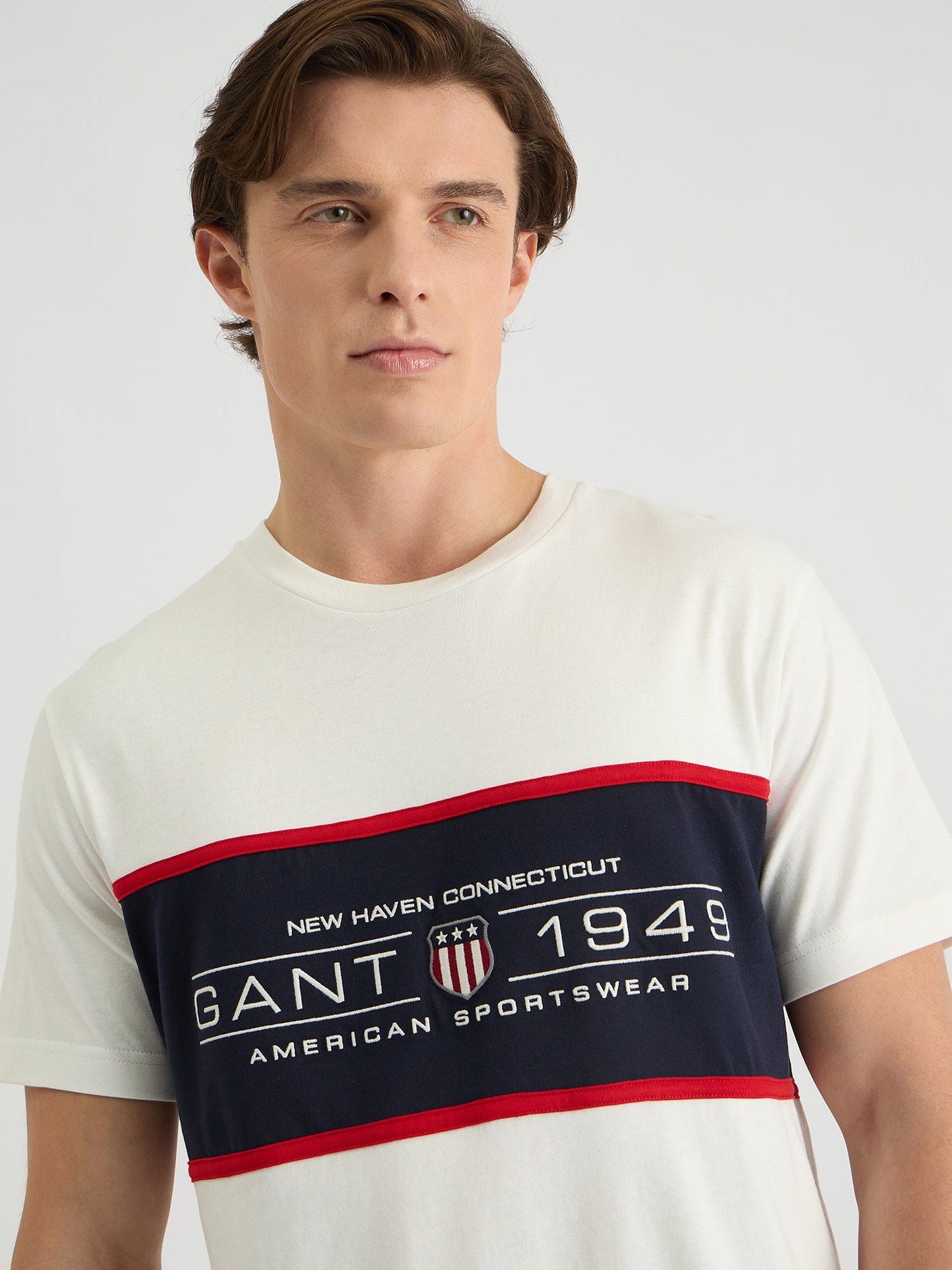 Gant Men White Regular Fit Color Block Crew Neck Tshirt