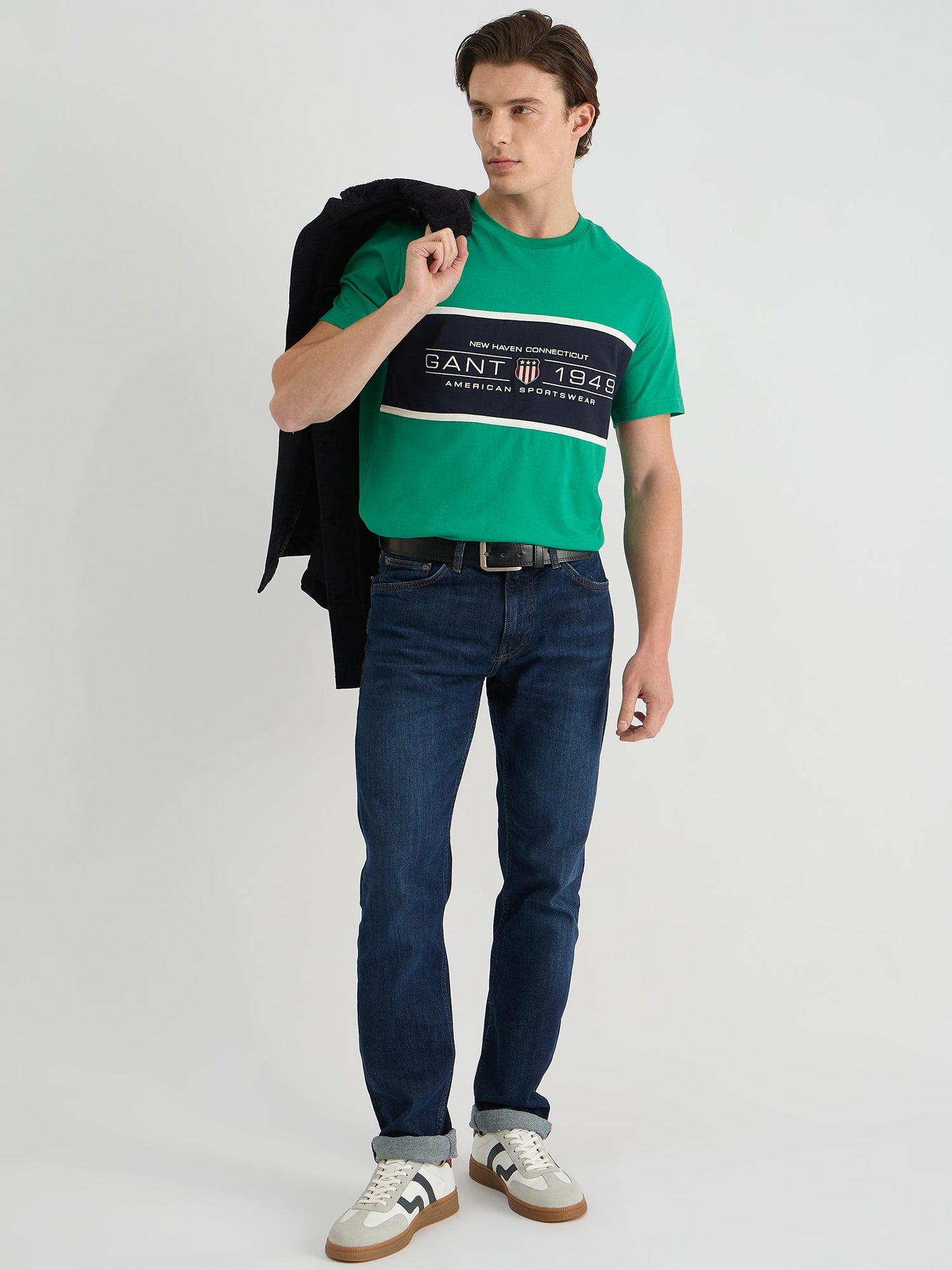 Gant Men Green Regular Fit Color Block Crew Neck Tshirt