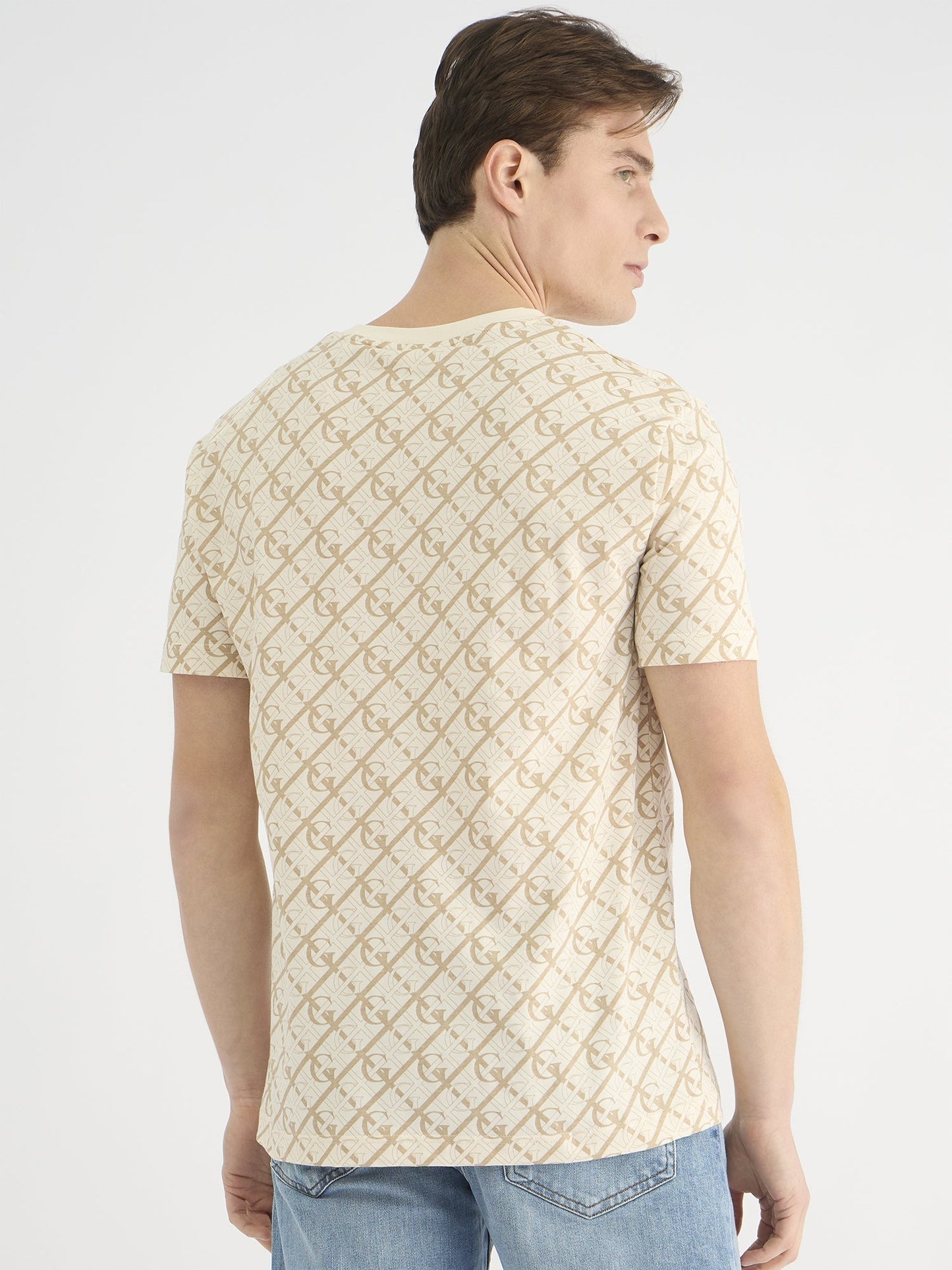 Gant Men Cream Regular Fit Printed Crew Neck Tshirt