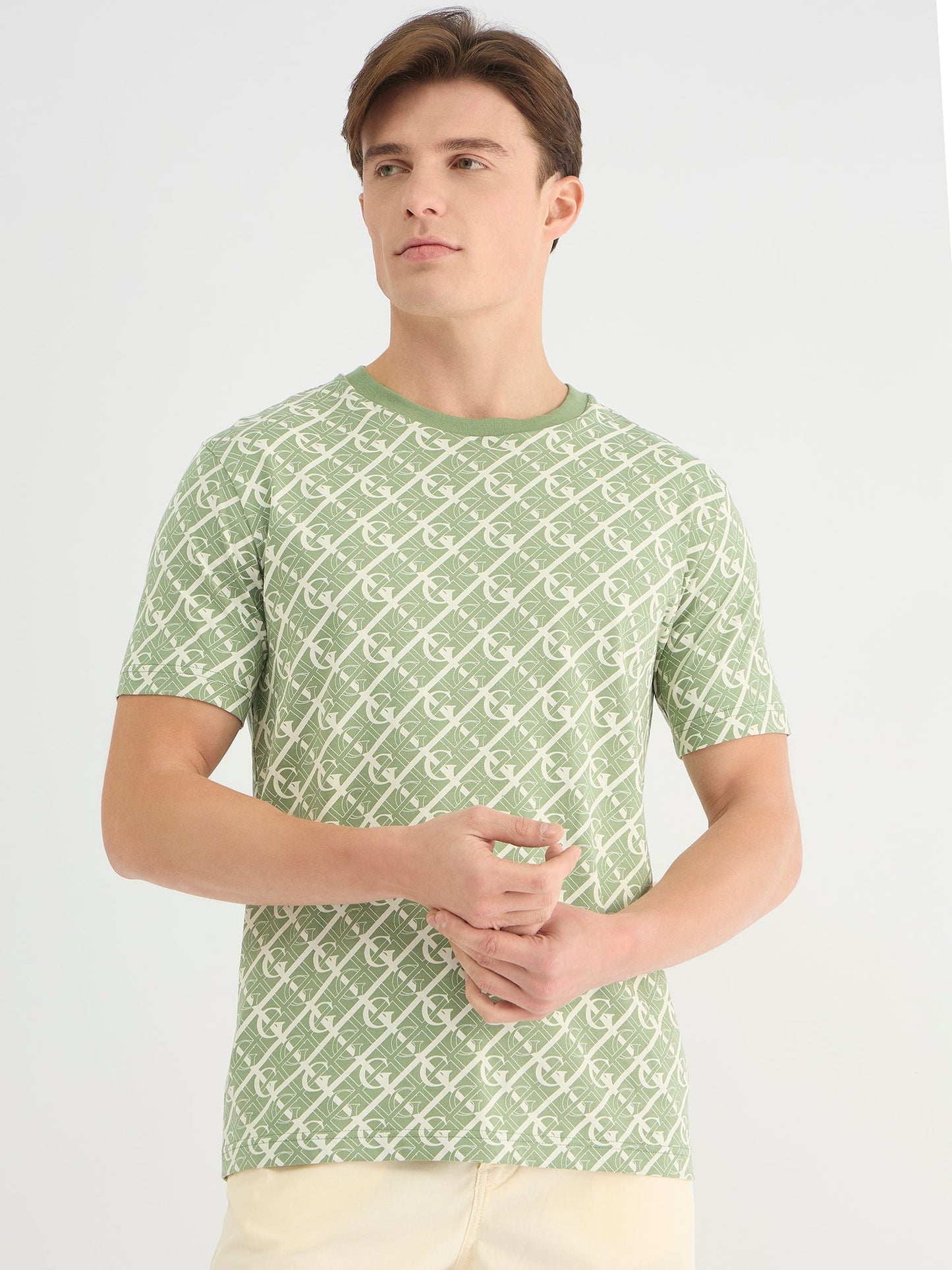 Gant Men Green Regular Fit Printed Crew Neck Tshirt