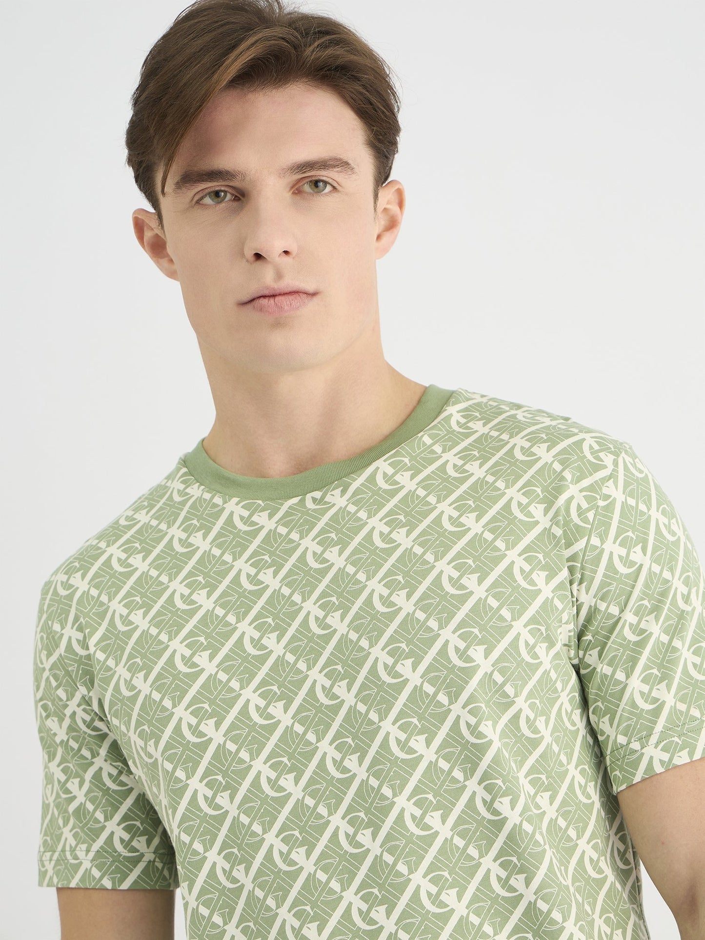 Gant Men Green Regular Fit Printed Crew Neck Tshirt