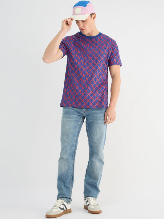 Gant Men Blue Regular Fit Printed Crew Neck Tshirt