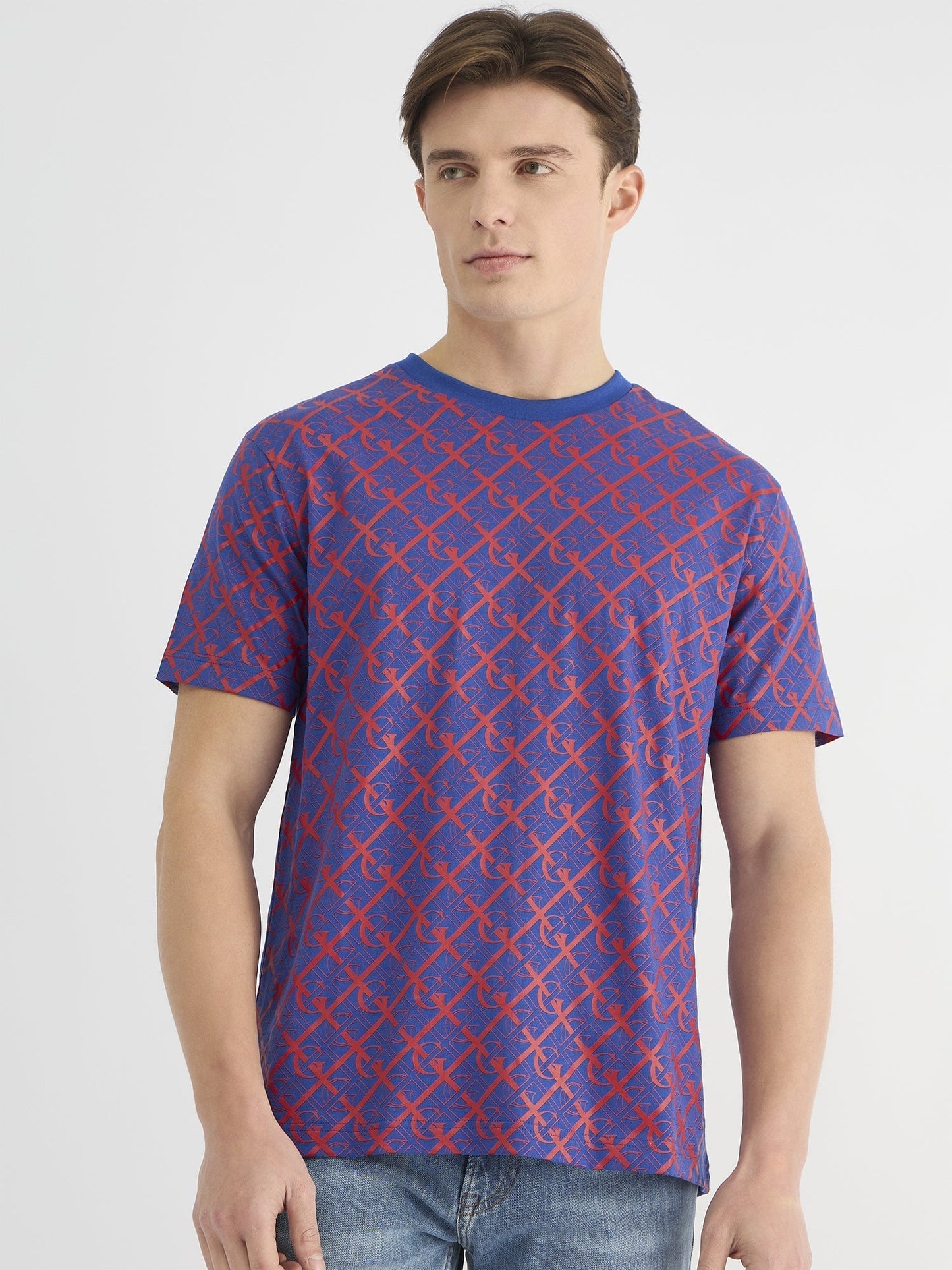 Gant Men Blue Regular Fit Printed Crew Neck Tshirt