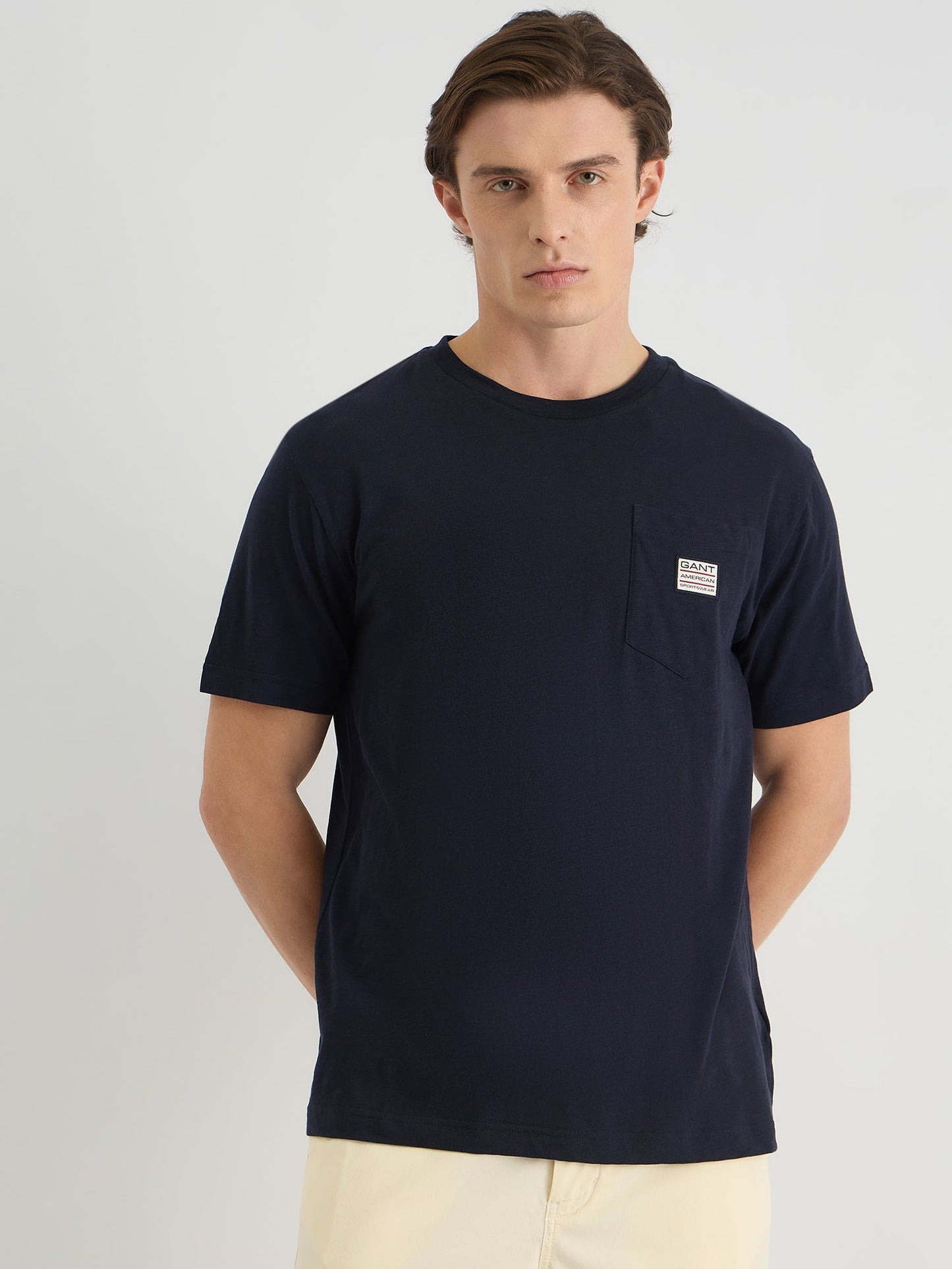 Gant Men Blue Regular Fit Solid Crew Neck Tshirt