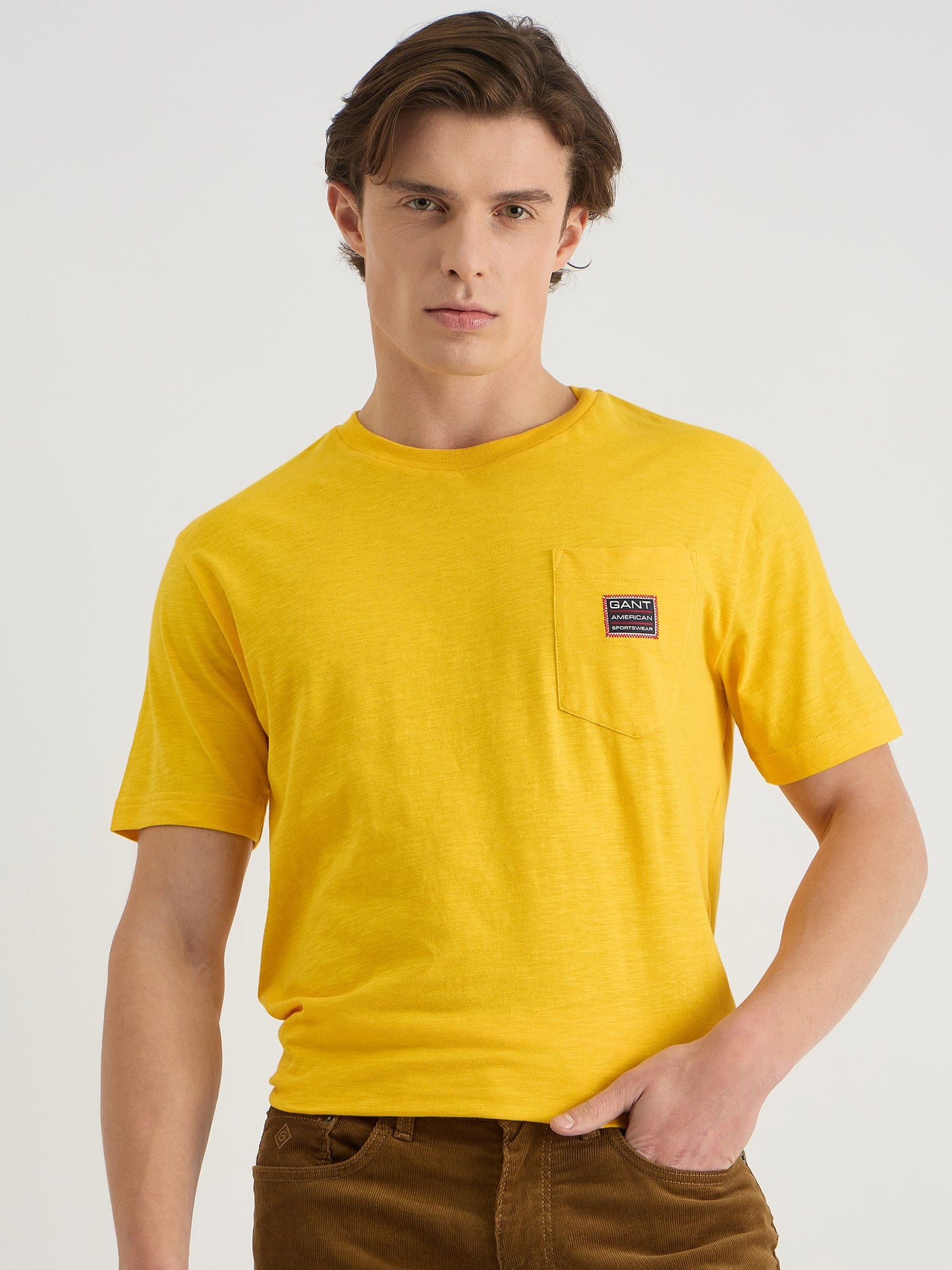 Gant Men Yellow Regular Fit Solid Crew Neck Tshirt