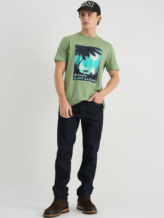 Gant Men Green Regular Fit Solid Crew Neck Tshirt