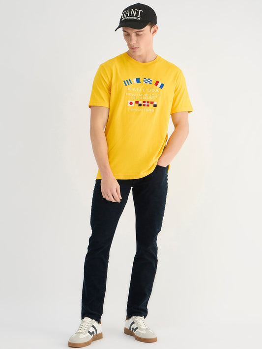 Gant Men Yellow Regular Fit Solid Crew Neck Tshirt