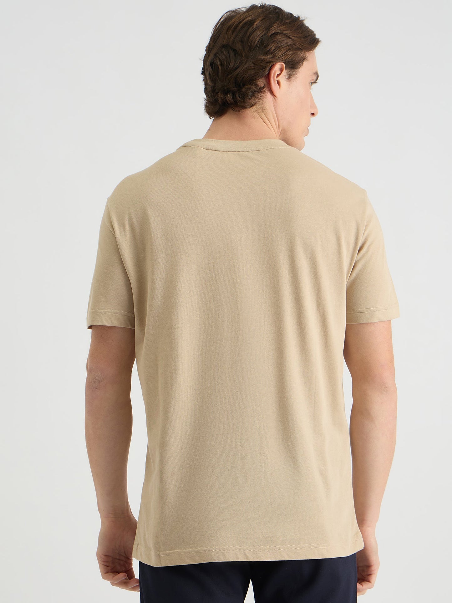 Gant Men Beige Regular Fit Solid Crew Neck Tshirt