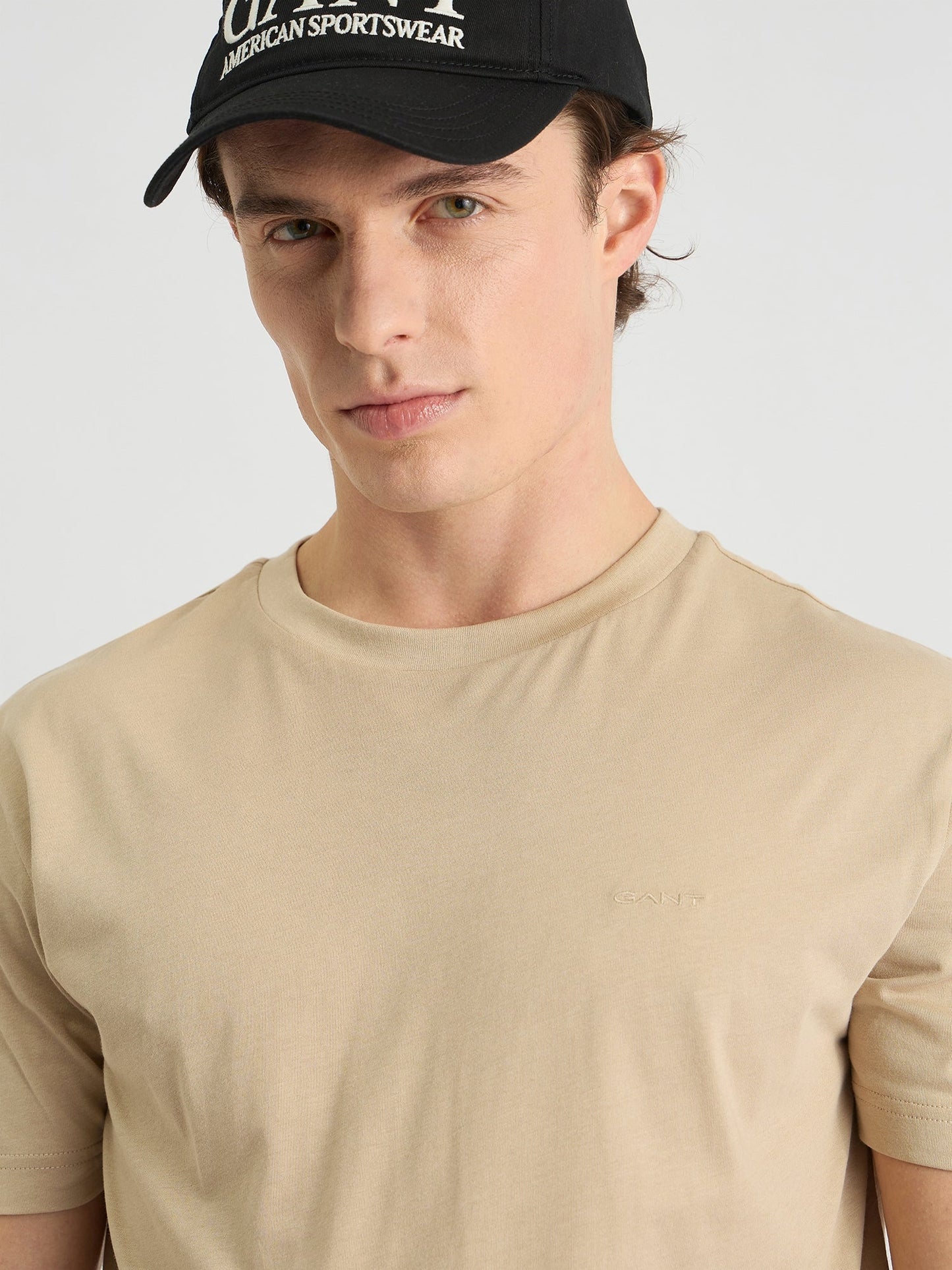 Gant Men Beige Regular Fit Solid Crew Neck Tshirt