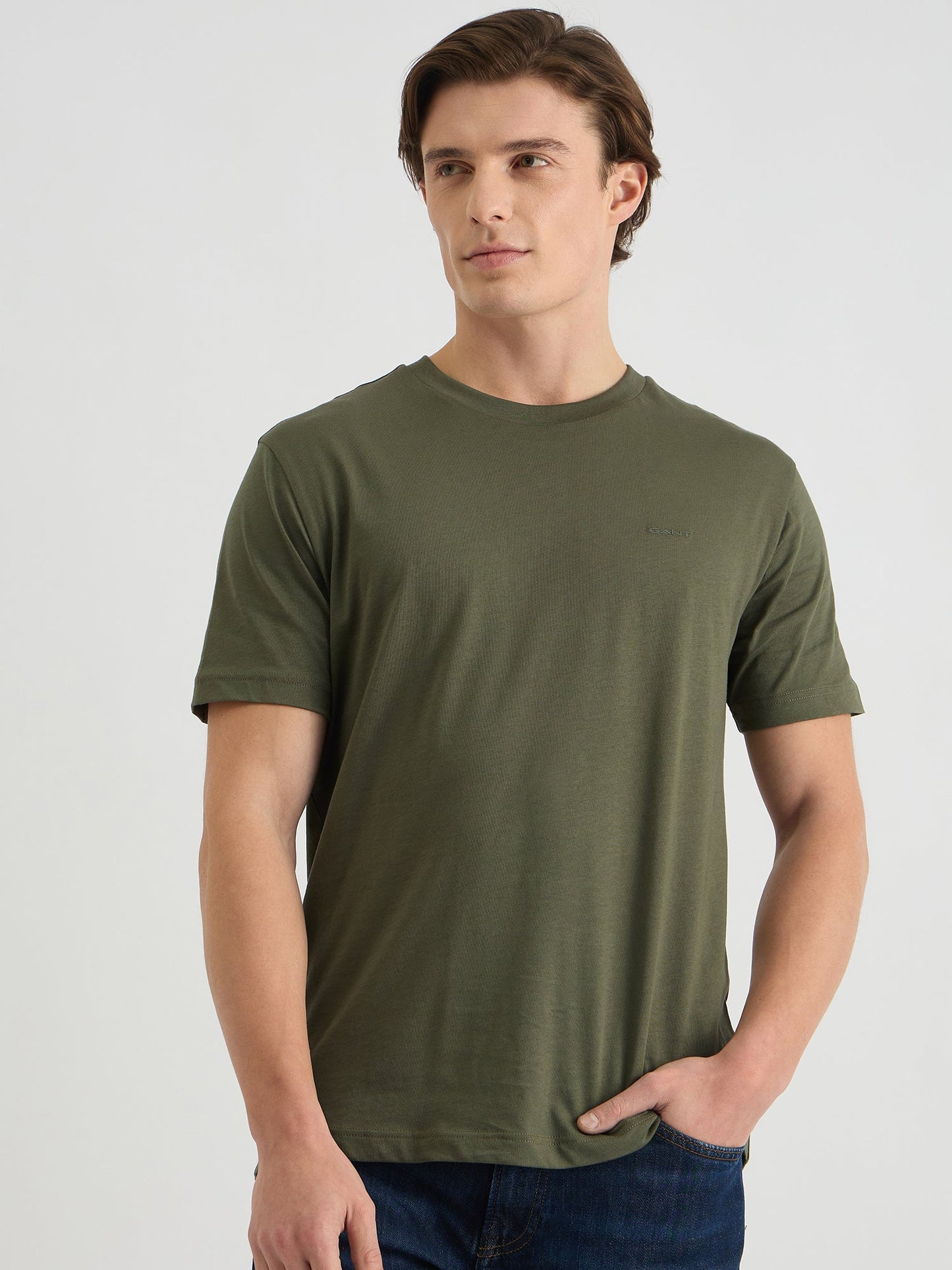 Gant Men Green Regular Fit Solid Crew Neck Tshirt