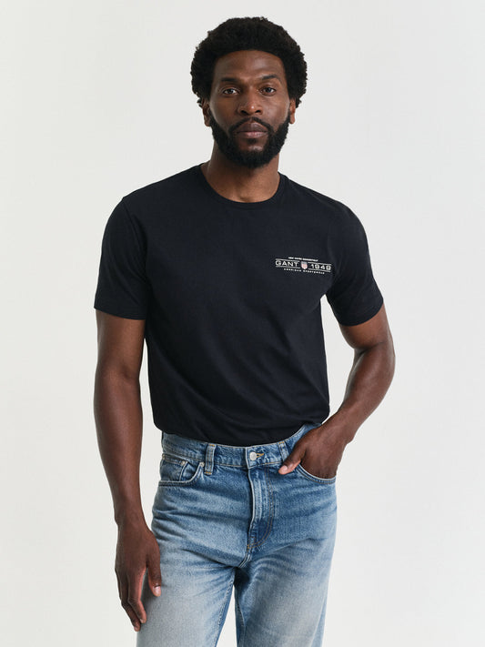Gant Men Black Round Neck Short Sleeves T-Shirt