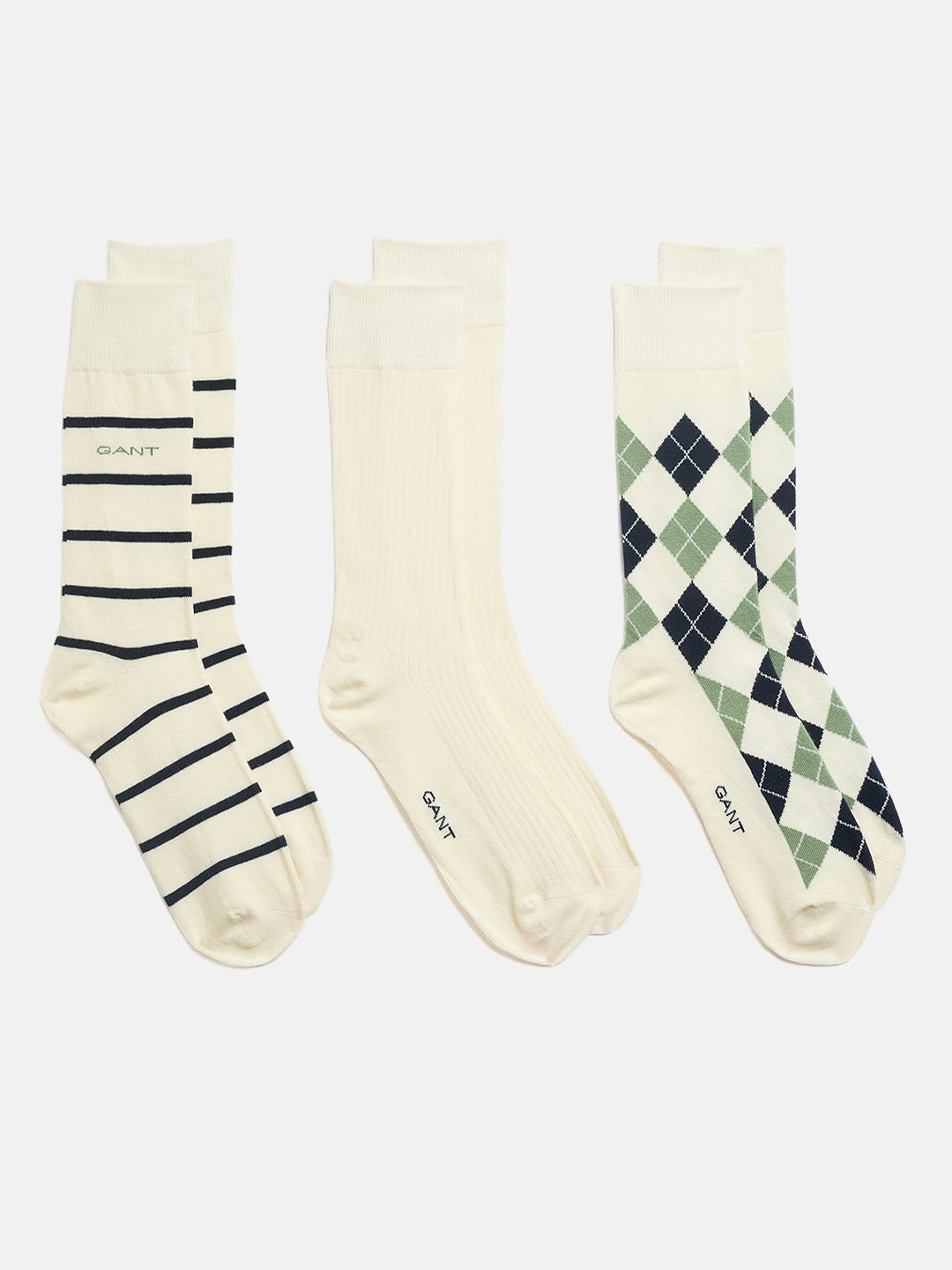 Gant Men White Argyle Striped Socks