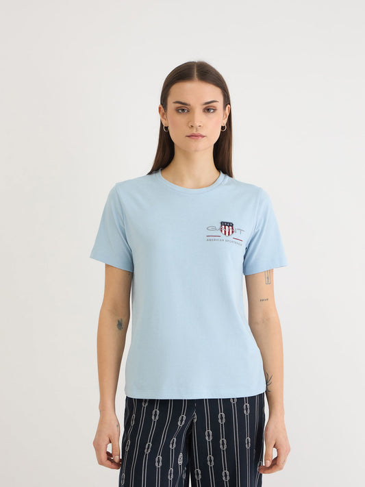 Gant Women Blue Solid Crew Neck Tshirt