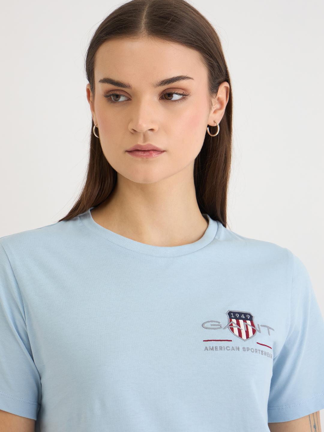Gant Women Blue Solid Crew Neck Tshirt