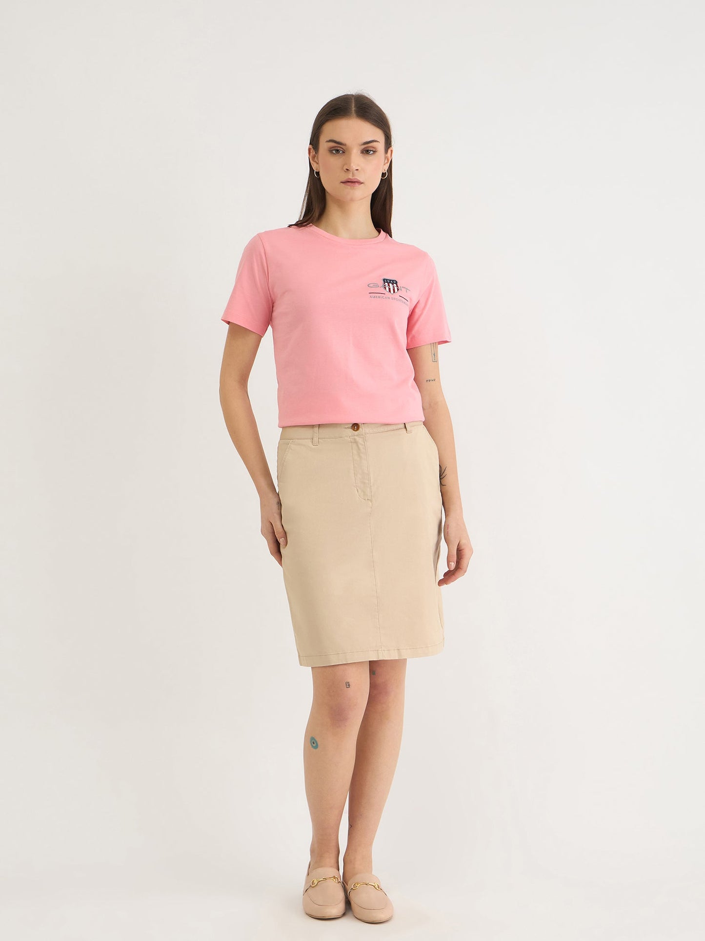 Gant Women Pink Solid Crew Neck Tshirt