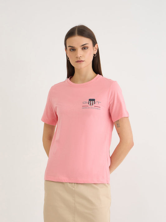 Gant Women Pink Solid Crew Neck Tshirt