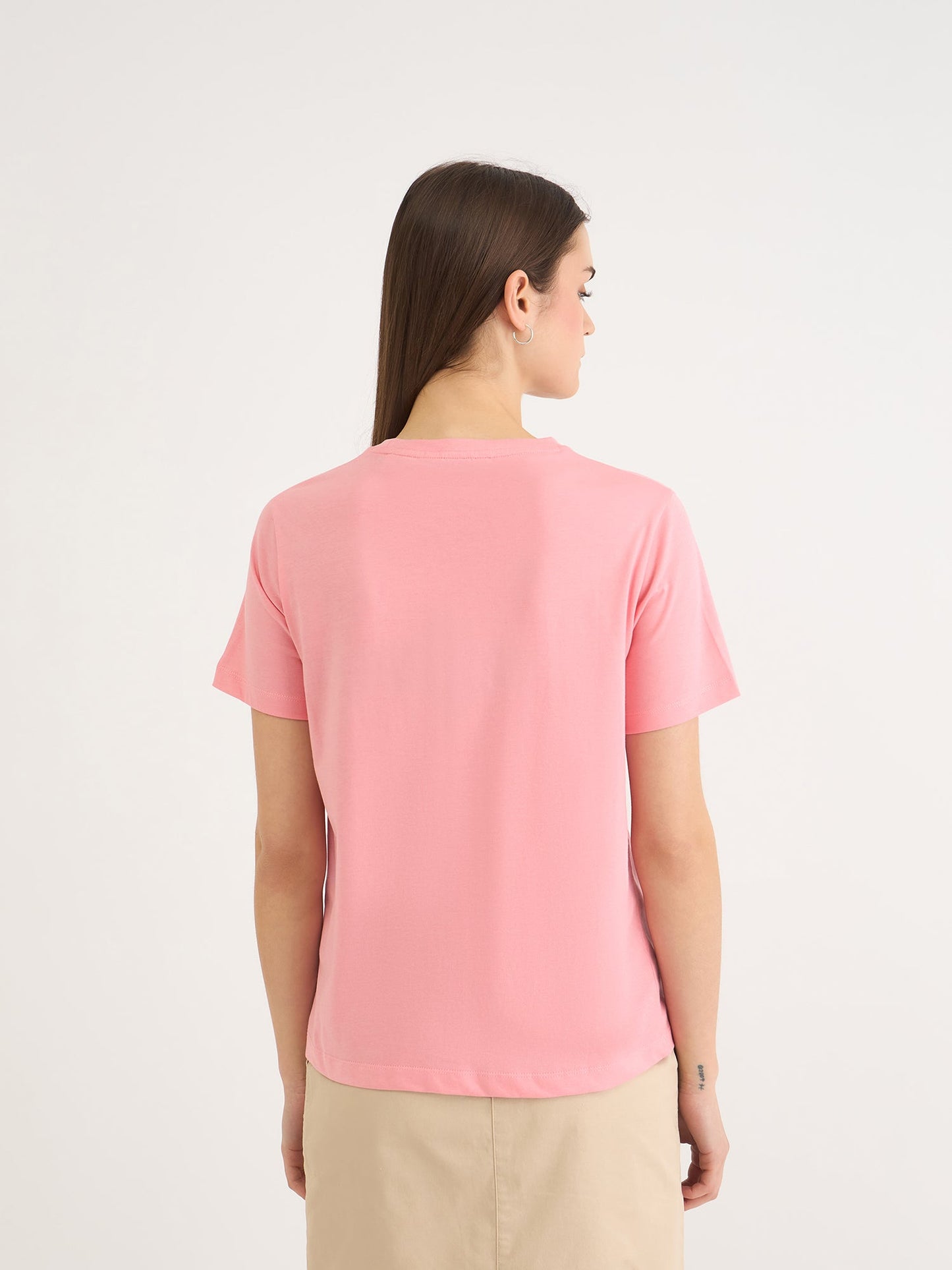 Gant Women Pink Solid Crew Neck Tshirt