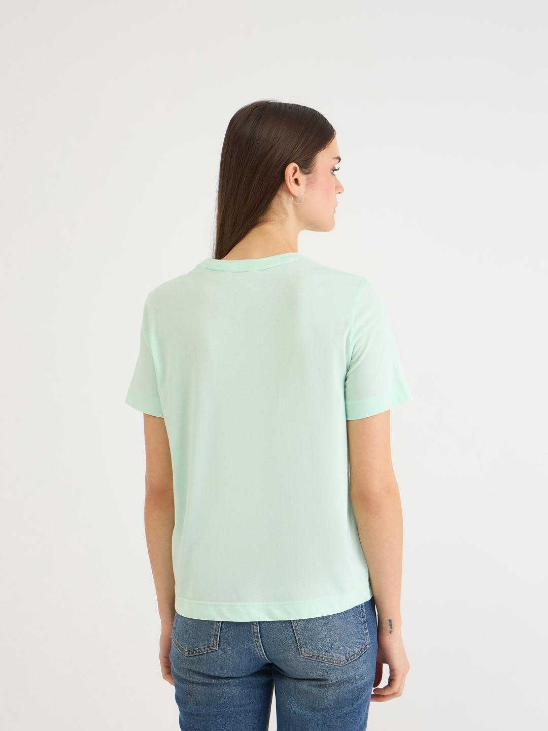 Gant Women Green Solid Crew Neck Tshirt