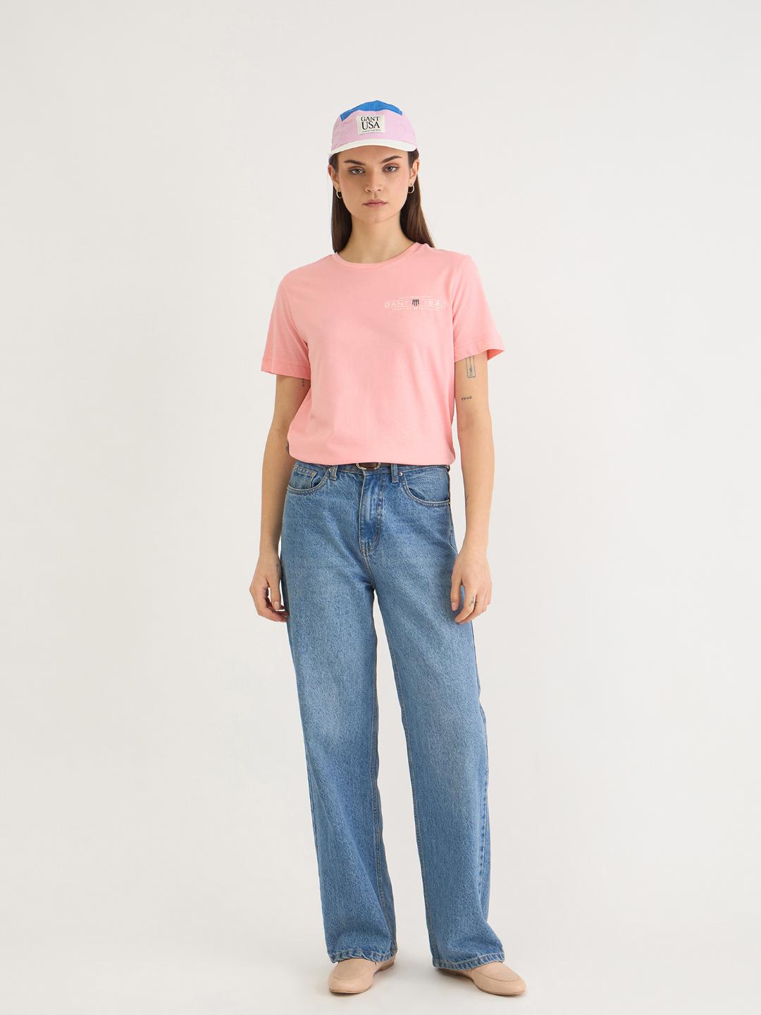 Gant Women Pink Solid Crew Neck Tshirt