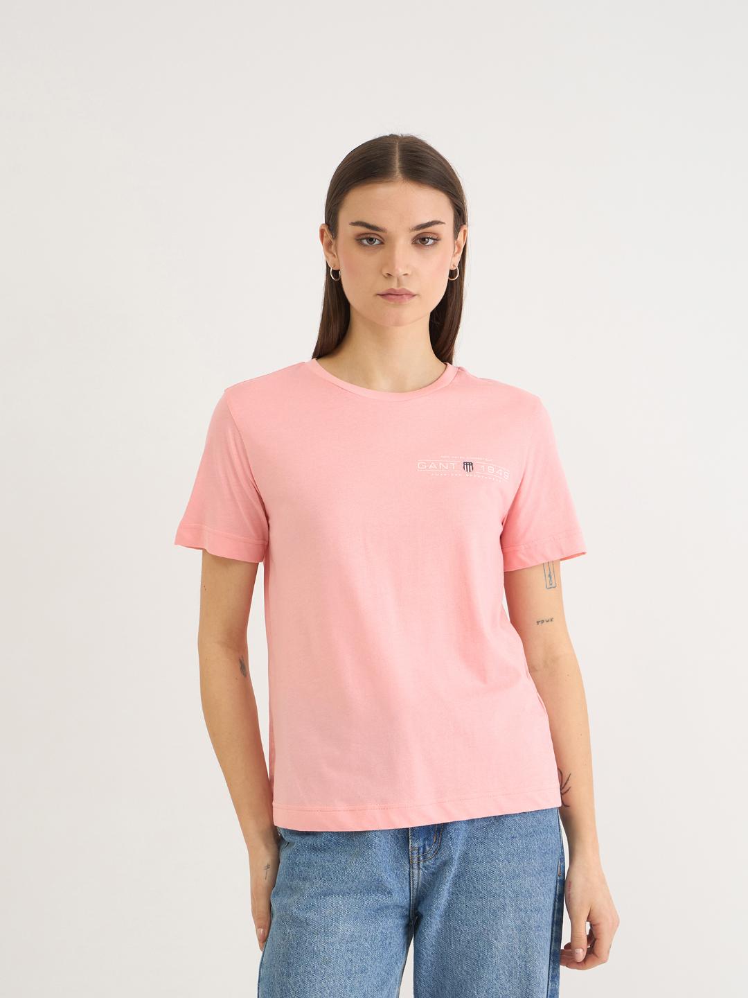 Gant Women Pink Solid Crew Neck Tshirt