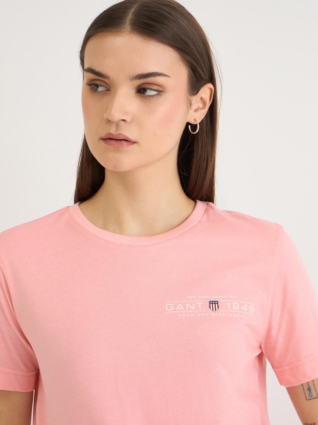 Gant Women Pink Solid Crew Neck Tshirt