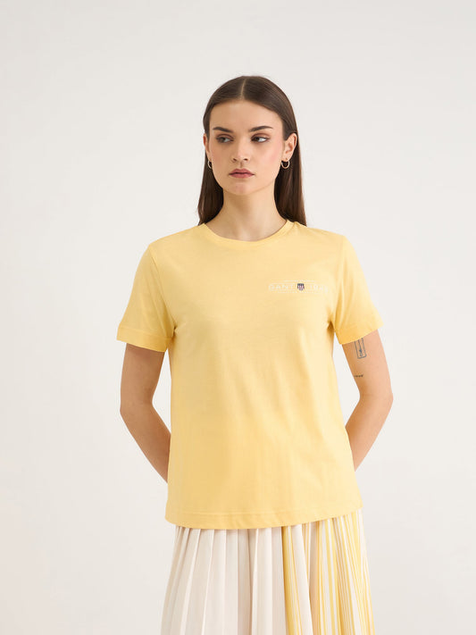 Gant Women Yellow Solid Crew Neck Tshirt