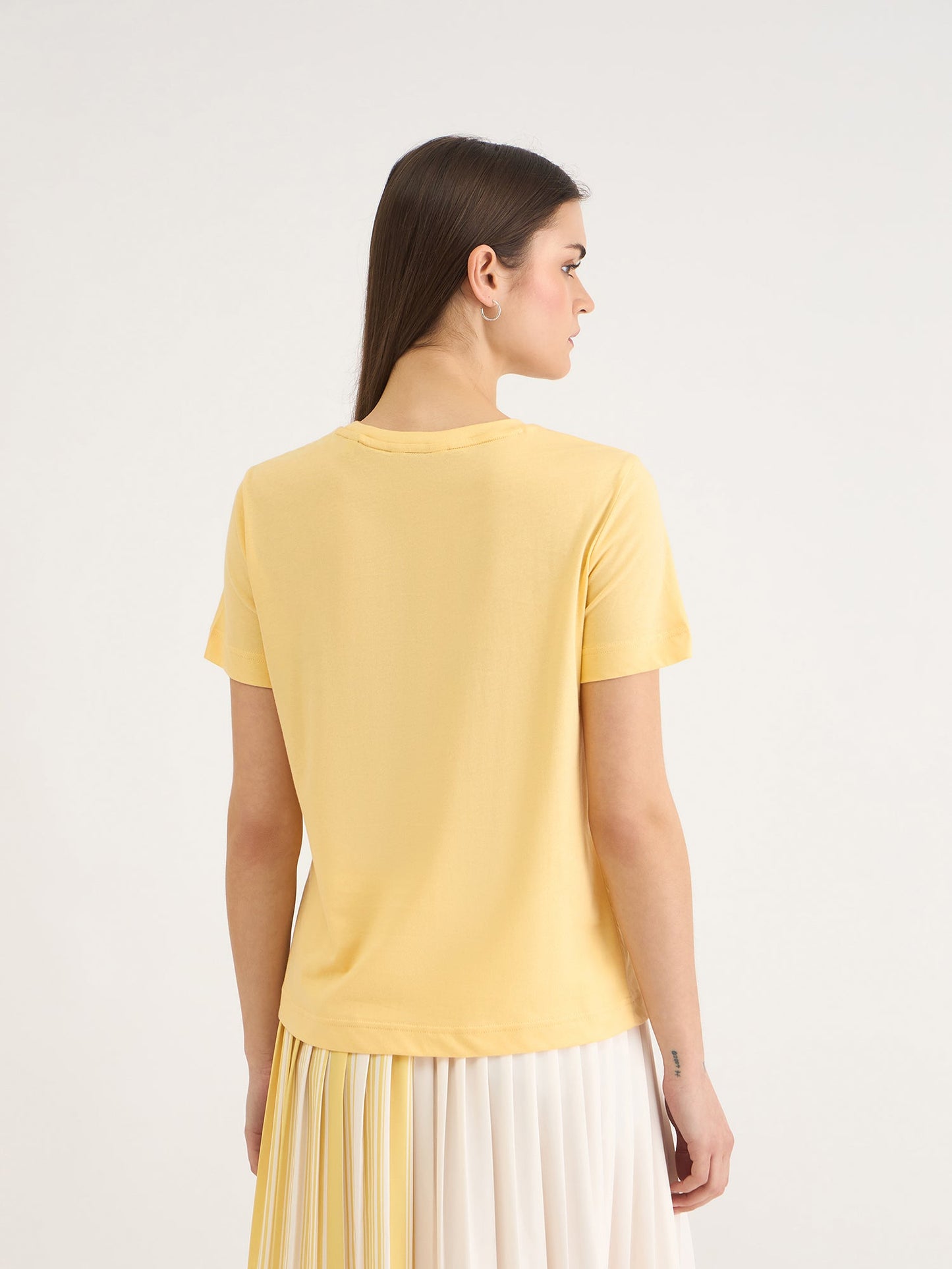 Gant Women Yellow Solid Crew Neck Tshirt