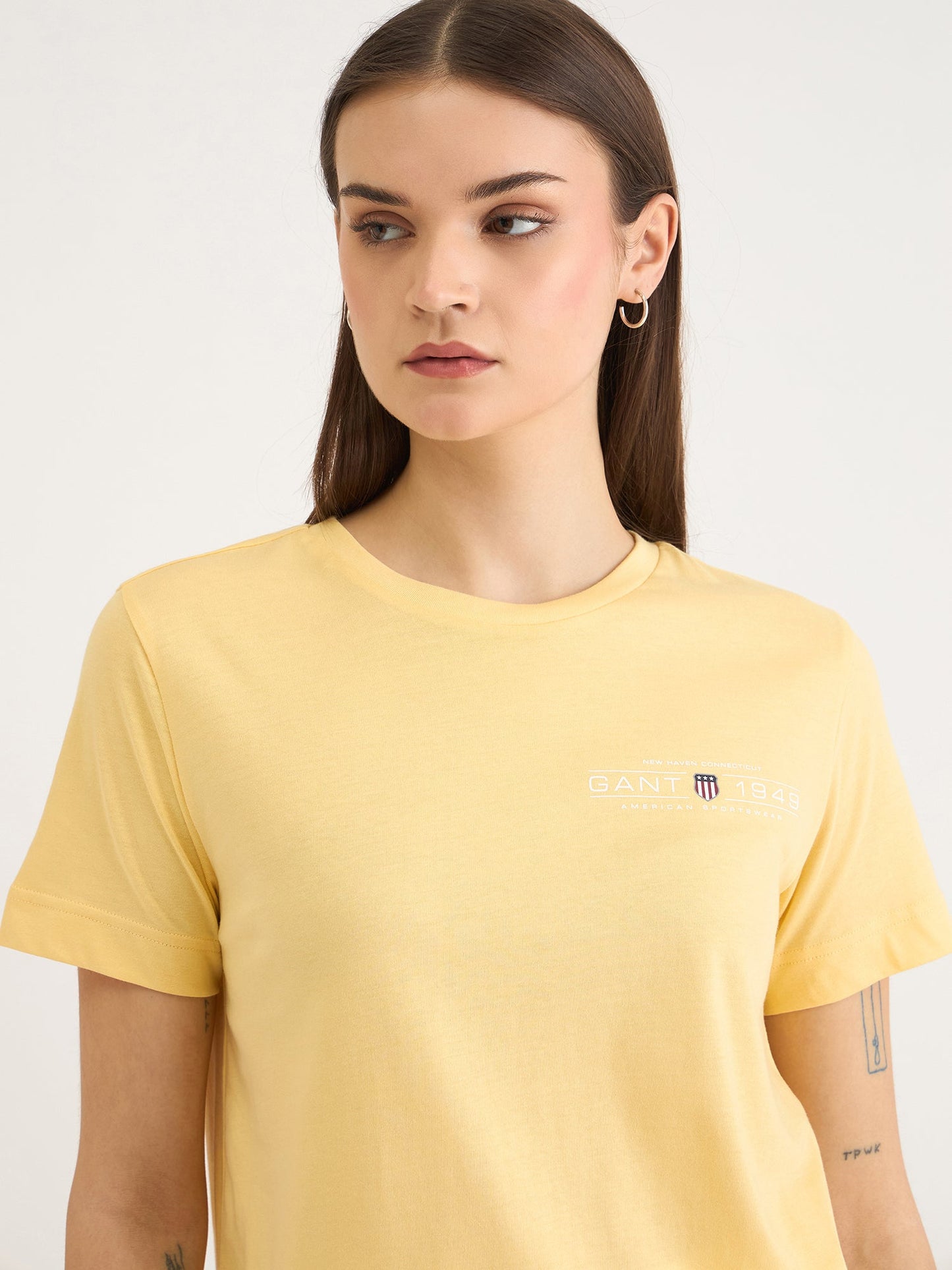 Gant Women Yellow Solid Crew Neck Tshirt