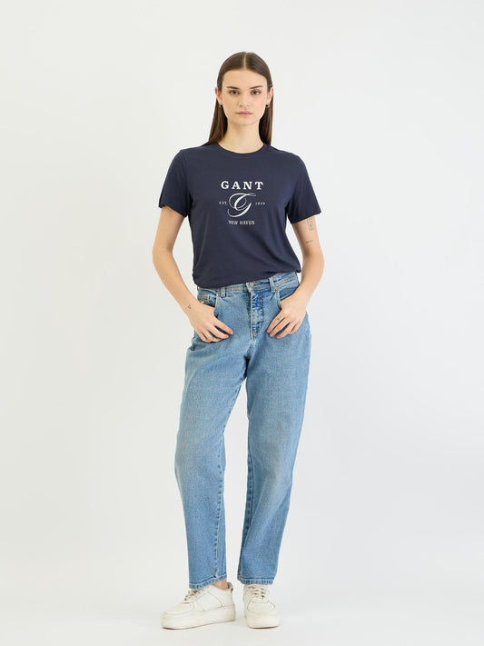 Gant Women Evening Blue Graphic Crew Neck Tshirt