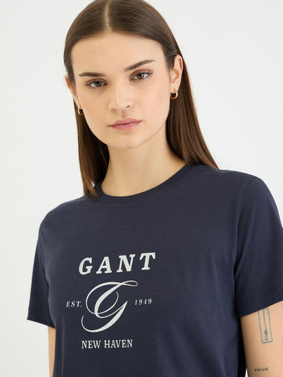 Gant Women Evening Blue Graphic Crew Neck Tshirt