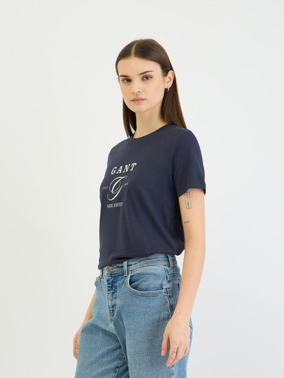 Gant Women Evening Blue Graphic Crew Neck Tshirt