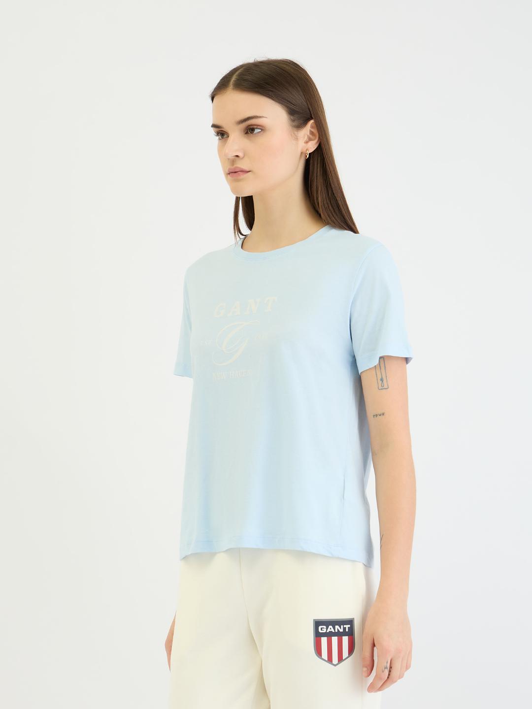 Gant Women Blue Graphic Crew Neck Tshirt