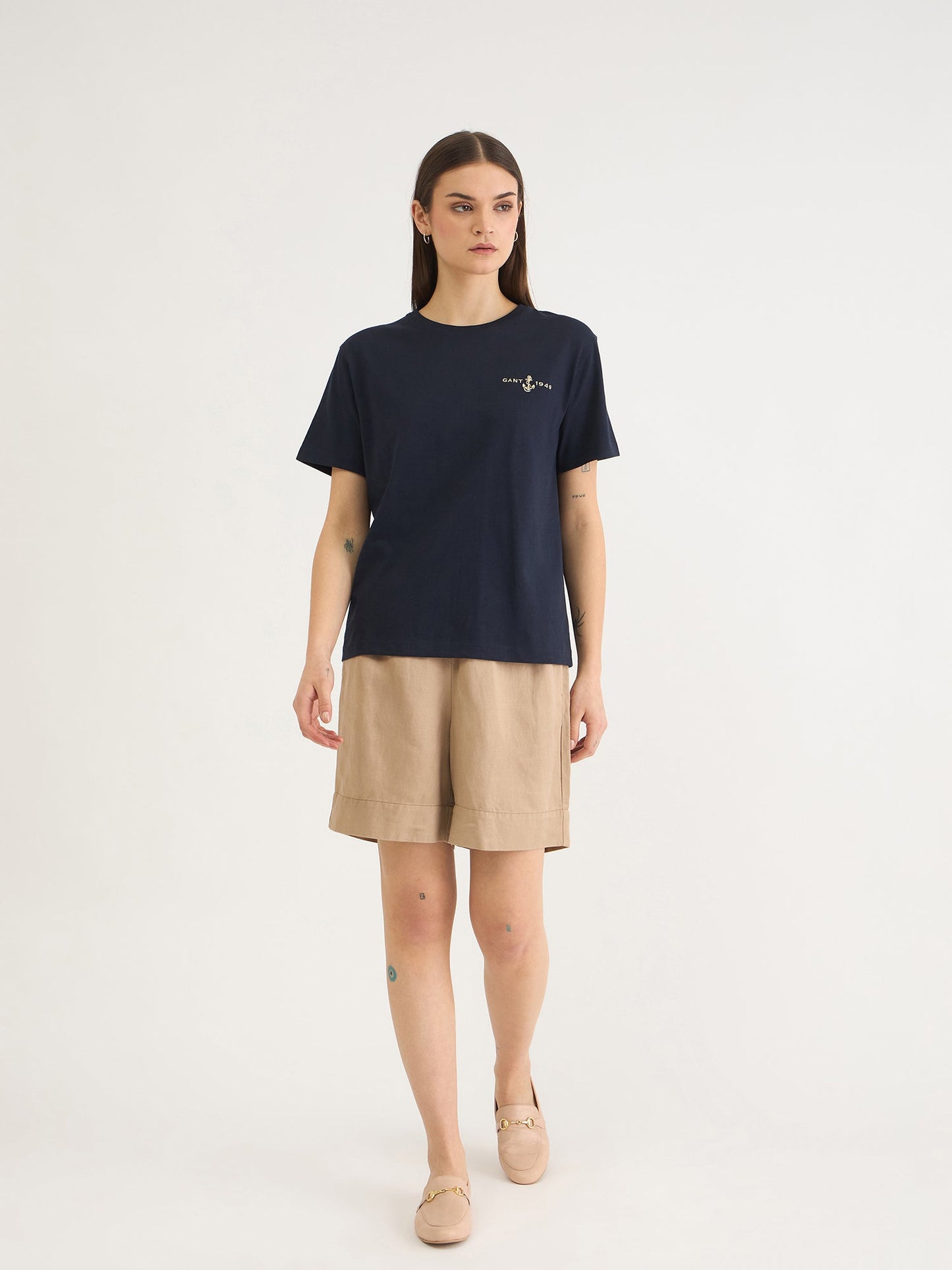 Gant Women Blue Graphic Crew Neck Tshirt