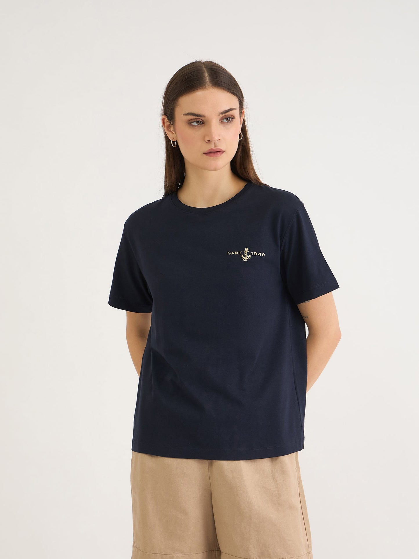 Gant Women Blue Graphic Crew Neck Tshirt