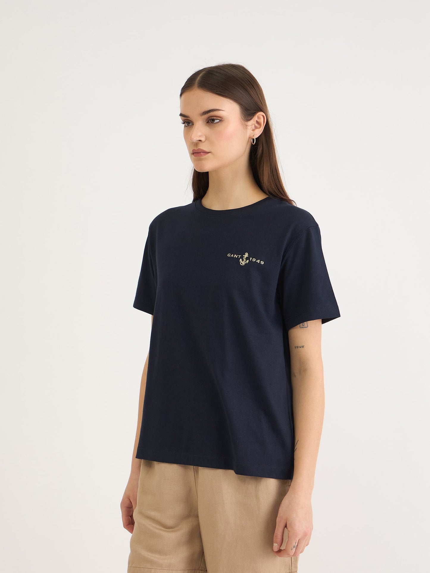 Gant Women Blue Graphic Crew Neck Tshirt