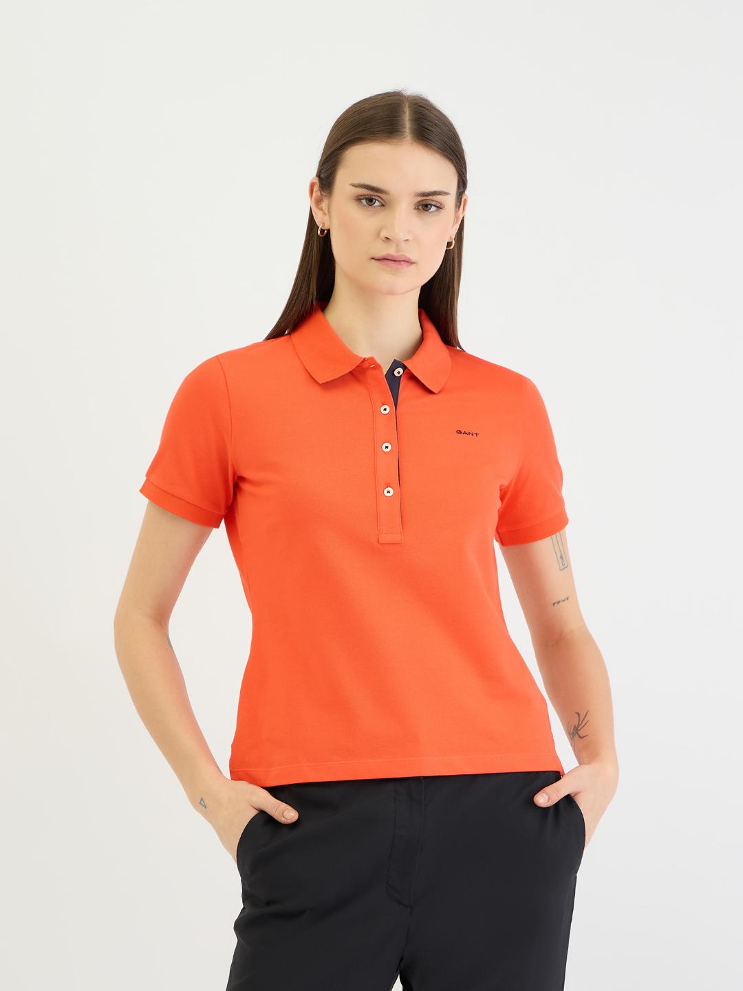 Gant Women Red Solid Polo Tshirt