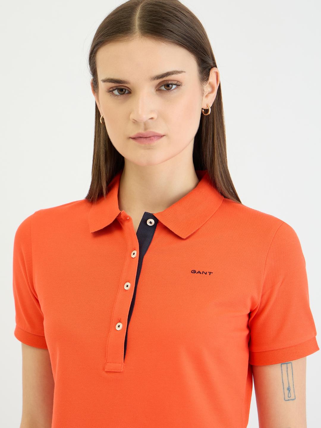 Gant Women Red Solid Polo Tshirt