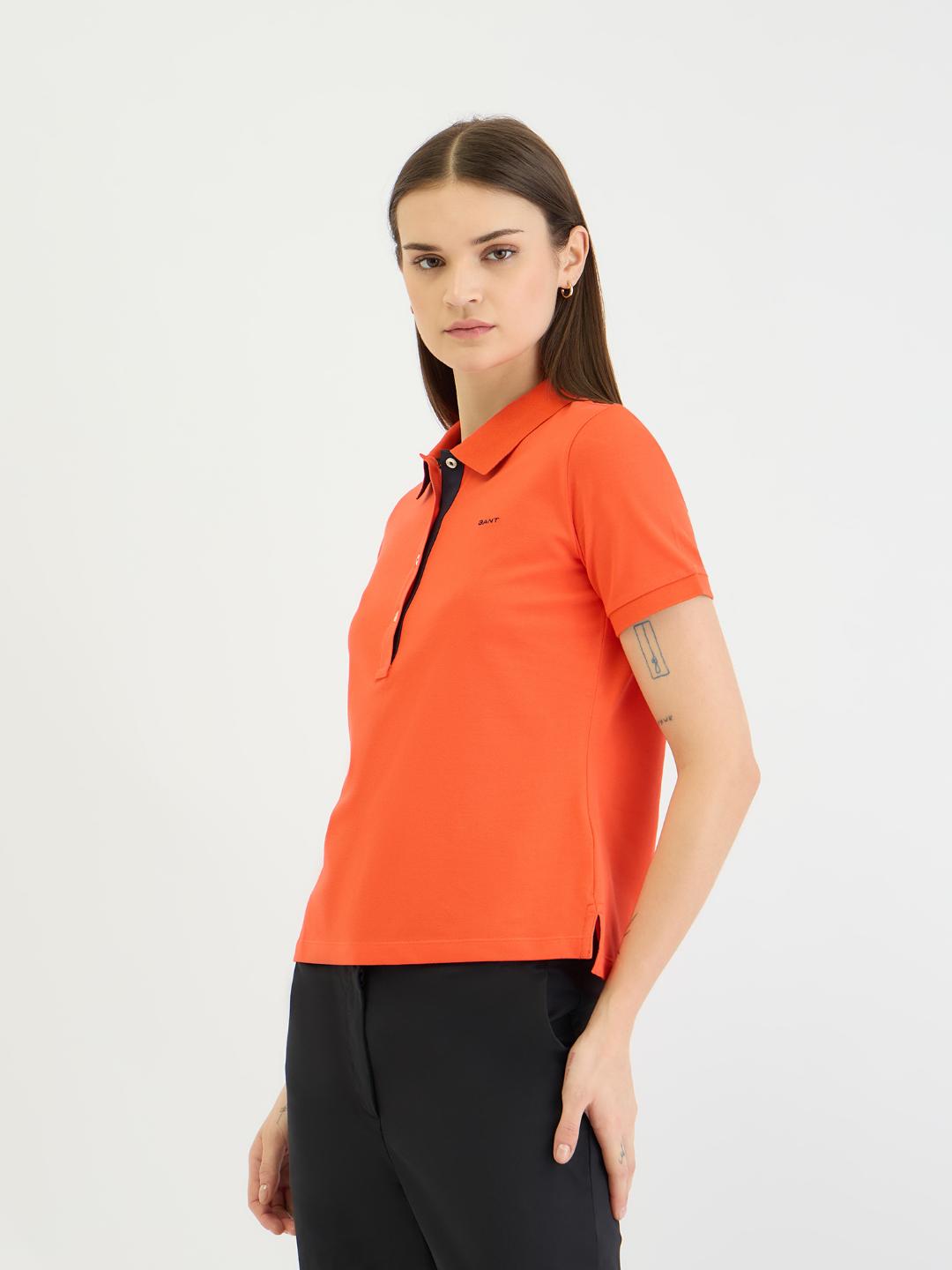 Gant Women Red Solid Polo Tshirt