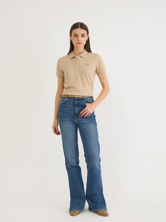 Gant Women Beige Solid Polo Tshirt